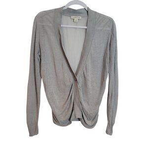 Coldwater Creek Linen Semi-Sheer Cardigan Sweater Women's Small Gray Lightweight